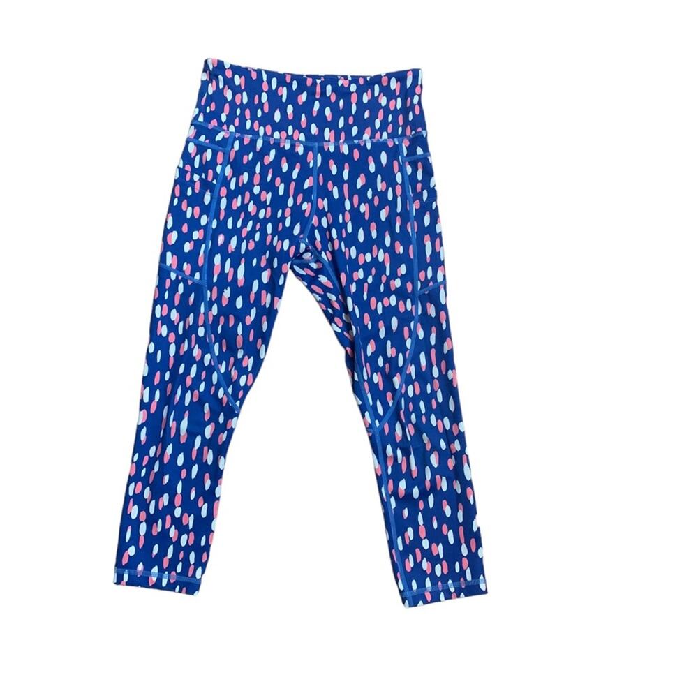Zyia Active size 4 small blue white pink polka dots leggings crop capri gym lulu
